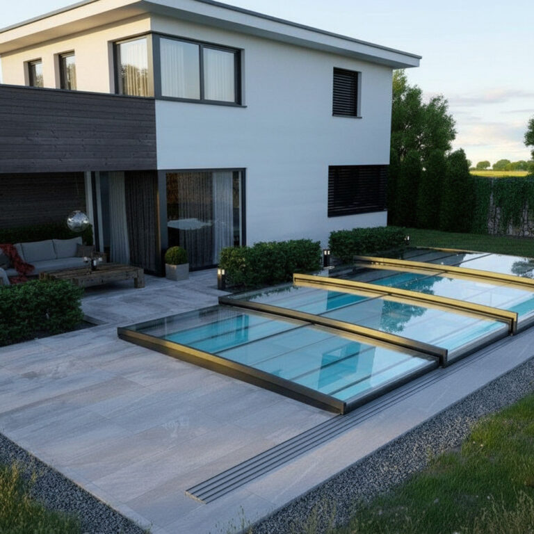 Poolüberdachung Parade Low – flache Poolüberdachung Alukov UM Pool